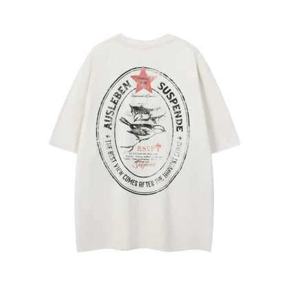 Star animal print short sleeved men's and women's loose casual T-shirt