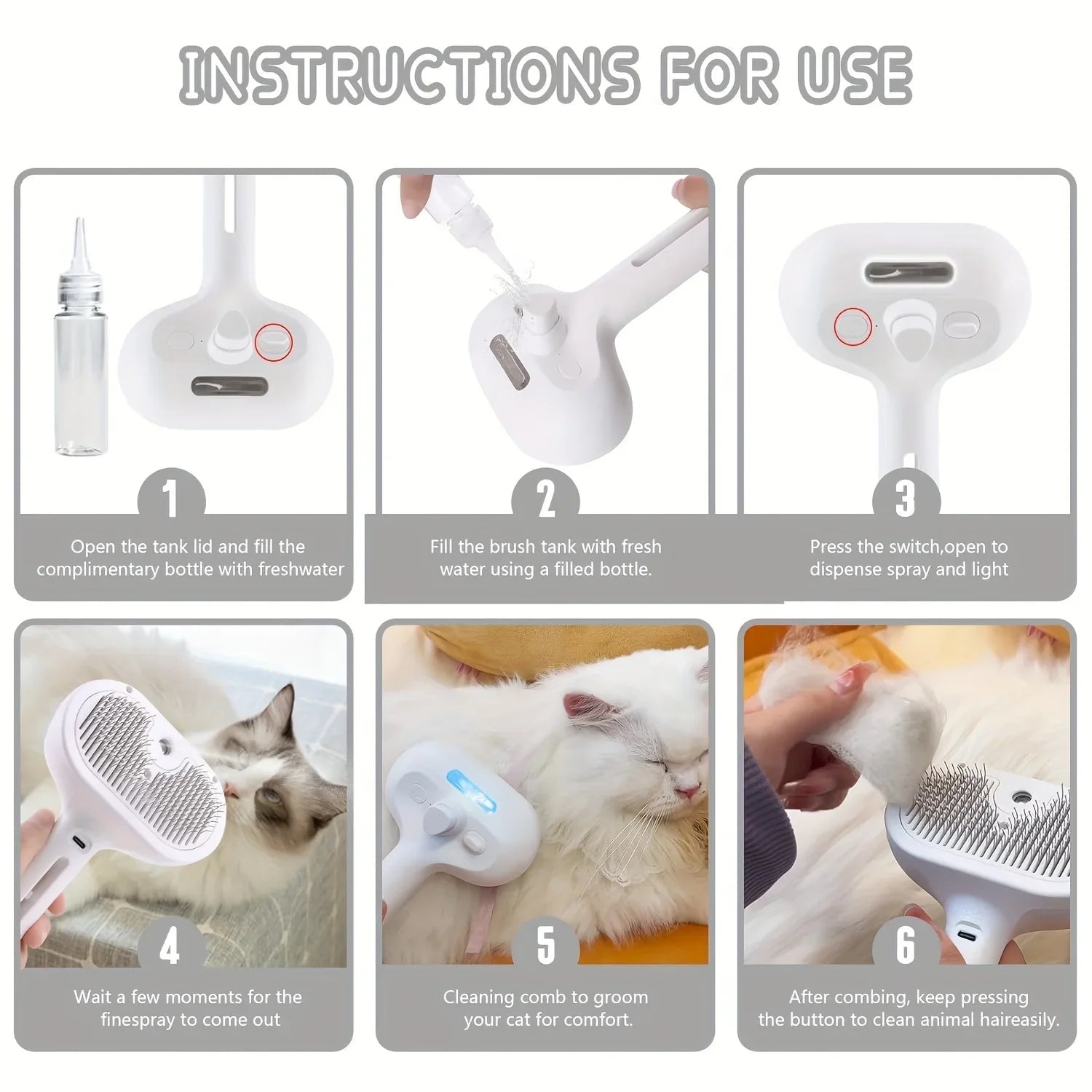 3-in-1 Dog Hair Brush Cat Hair Brush Electric Pet Cleaning Brush Steam Spray Brush Massage Hair Removal Comb anti-Tangle Brush - Needora