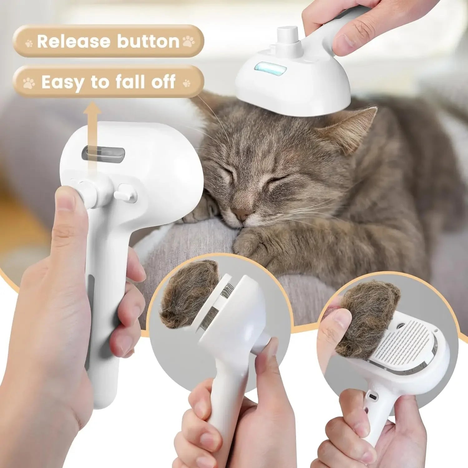 3-in-1 Dog Hair Brush Cat Hair Brush Electric Pet Cleaning Brush Steam Spray Brush Massage Hair Removal Comb anti-Tangle Brush - Needora