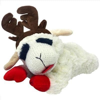 Multipet Holiday Lamb Chop – 10.5" Plush Squeaky Dog Toy with Reindeer Antlers