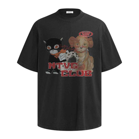 Animal cartoon printed short sleeved T-shirt