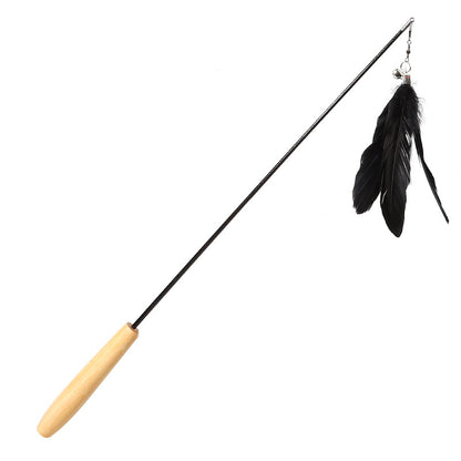 New Pet Products Wood Handle Carbon Fiber Rod Two Section Telescopic Cat Stick Monochrome Feather Bell Cat Toy