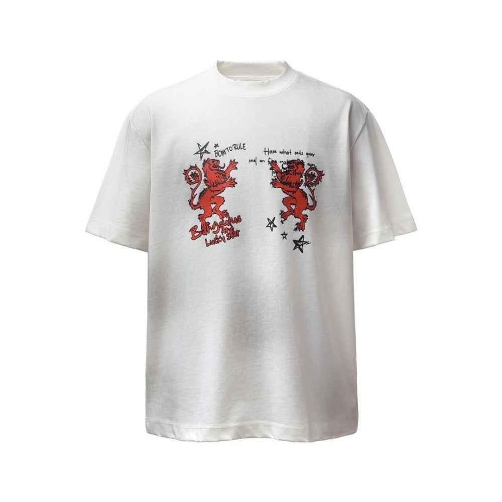 Cartoon animal lion print short sleeved T-shirt