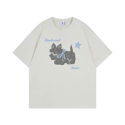 Fun Animal Letter Print Short Sleeve T-Shirt Men's Summer  Loose Casual Versatile Couple Top