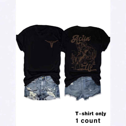 Animal print round neck pullover short sleeved shirt