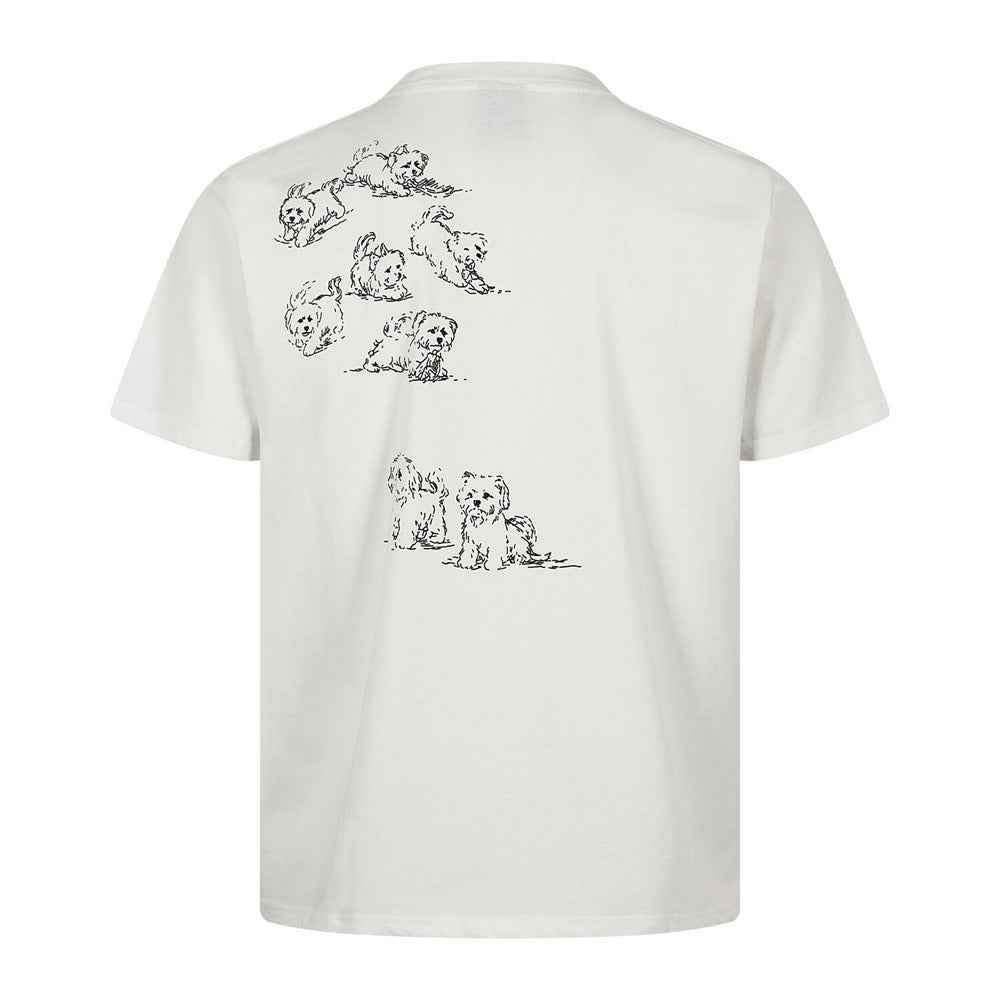 Hand drawn animal dog print short sleeved t-shirt