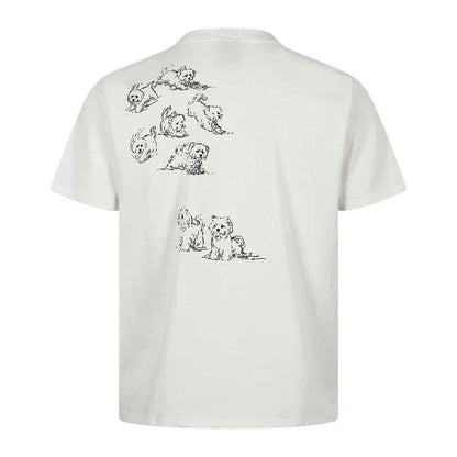 Hand drawn animal dog print short sleeved t-shirt