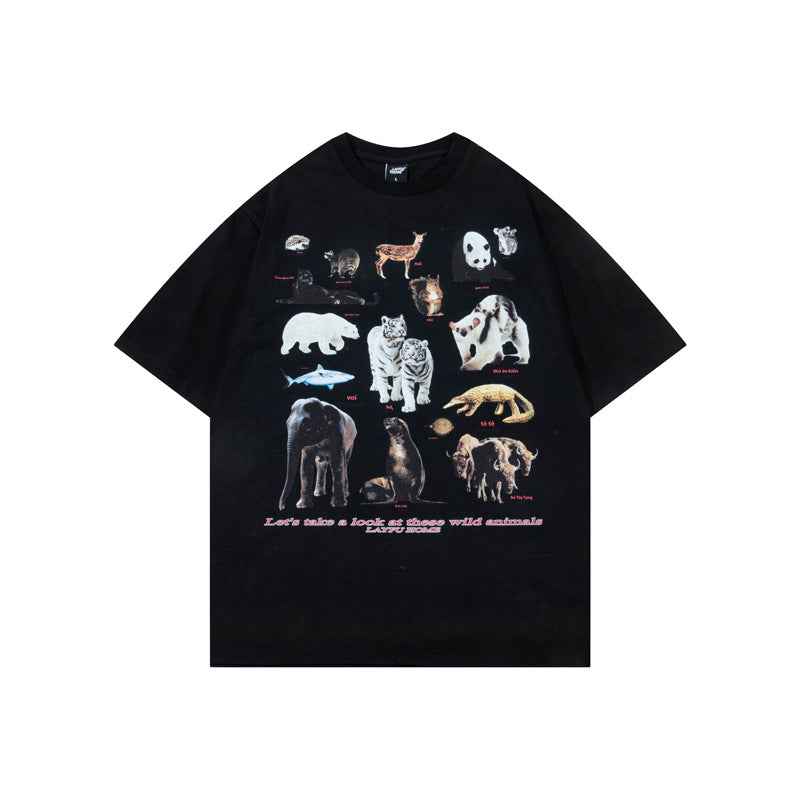 Casual Loose Fitted Animal Print Short Sleeve T-Shirt