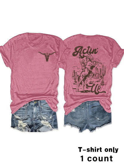 Animal print round neck pullover short sleeved shirt