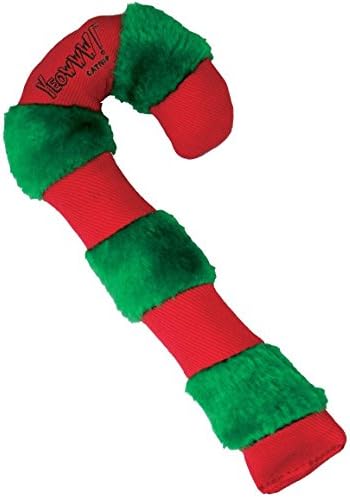 Yeowww Tide Candy Cane organic catnip cat toy, single red and green striped candy cane