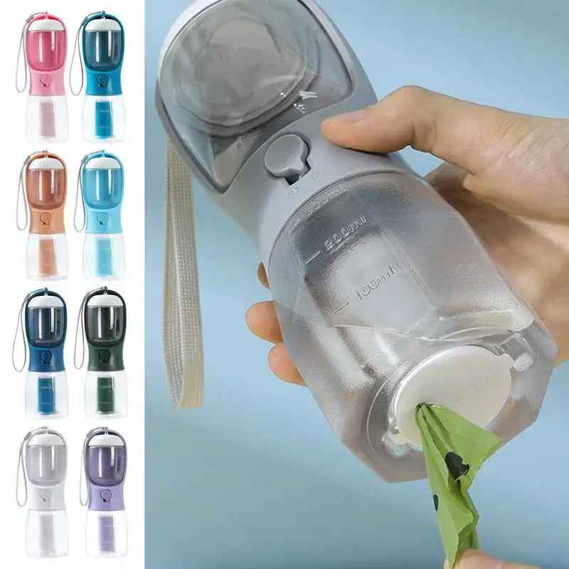 3‑in‑1 Dog Water Food Cup Portable Pet Bottle with Waste Bag Holder Travel