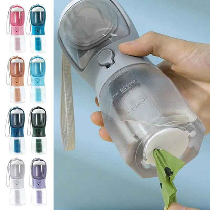 3‑in‑1 Dog Water Food Cup Portable Pet Bottle with Waste Bag Holder Travel