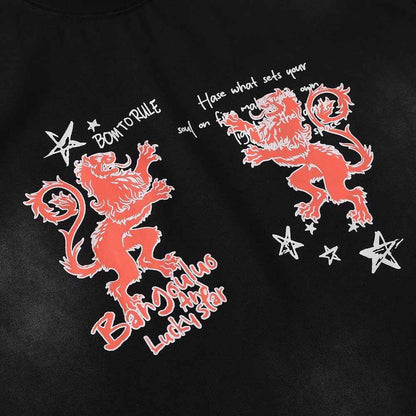 Cartoon animal lion print short sleeved T-shirt