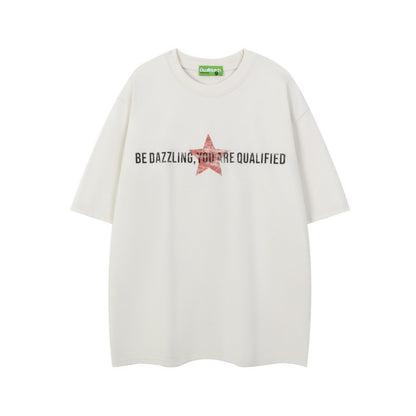 Star animal print short sleeved men's and women's loose casual T-shirt