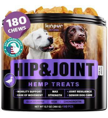 Hemp Joint Supplement for Dogs  Dog Joint Supplement with Glucosamine, Chondroitin, MSM  Supports Hip and Joint Heath, Better Mobility, Skin and Coat  for All Breeds and Ages  180 Dog Chews, Duck