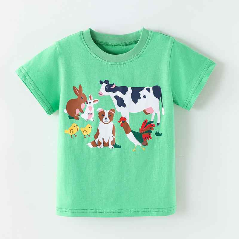 Style Animal Print Short Sleeve Round Neck Children's T-Shirt