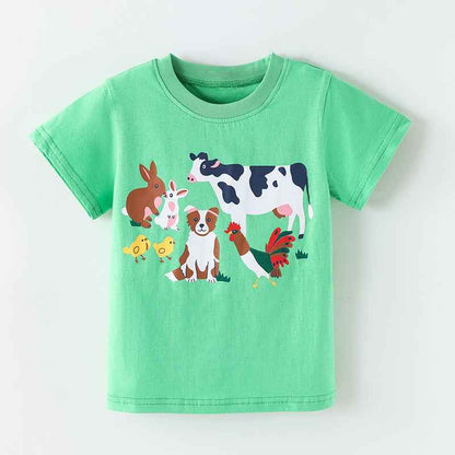 Style Animal Print Short Sleeve Round Neck Children's T-Shirt