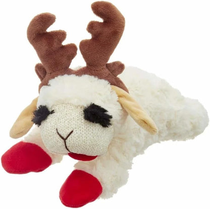 Multipet Holiday Lamb Chop – 10.5" Plush Squeaky Dog Toy with Reindeer Antlers