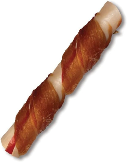 Dog chewing a SmartBones chicken wrapped stick