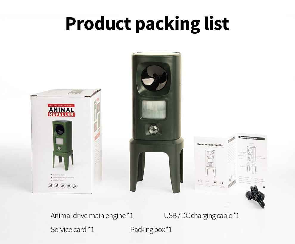 Solar mouse repeller, outdoor multi-floor cat repeller, LED explosion ultrasonic dog repeller