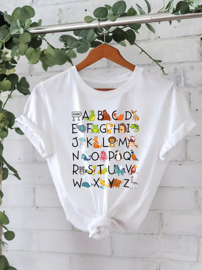 Animal letter pure cotton T-shirt