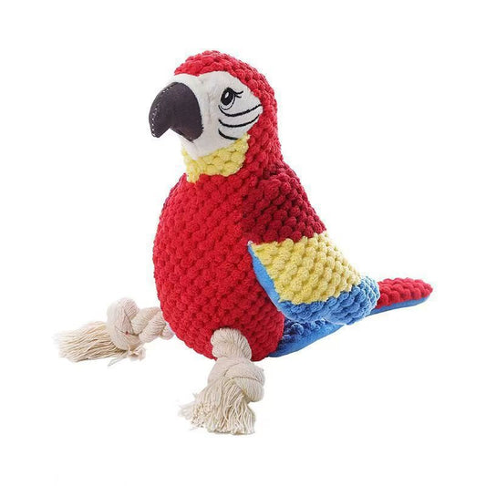 Fuzzy Parrot Toy Rope Knot Chewing Teeth-Cleaning Sound Interactive Play Pet Dog Toy