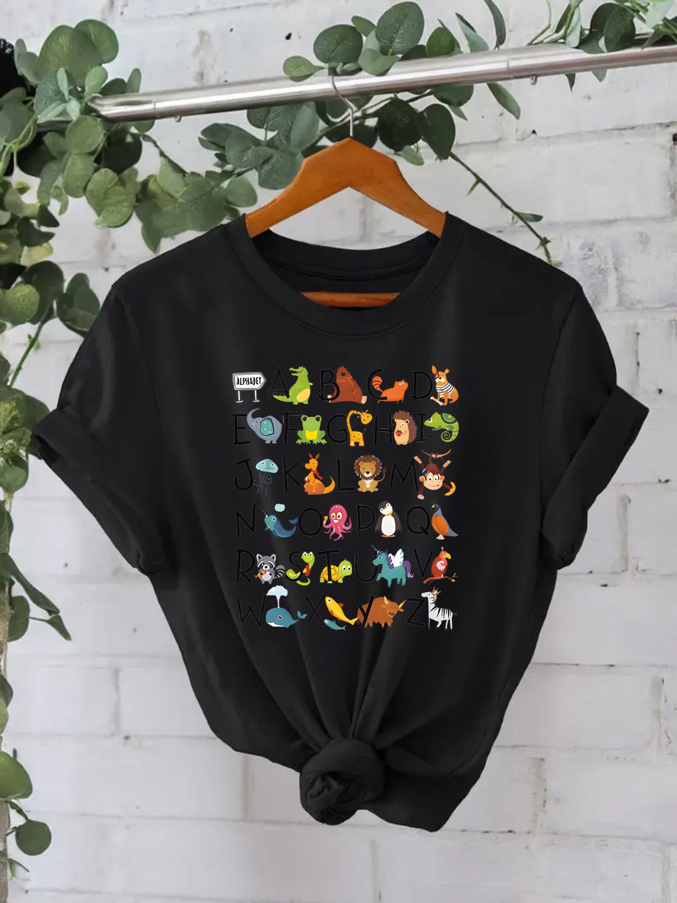 Animal letter pure cotton T-shirt
