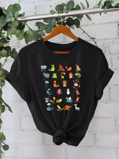 Animal letter pure cotton T-shirt