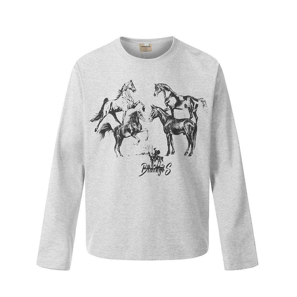 Animal horse print casual long sleeved shirt