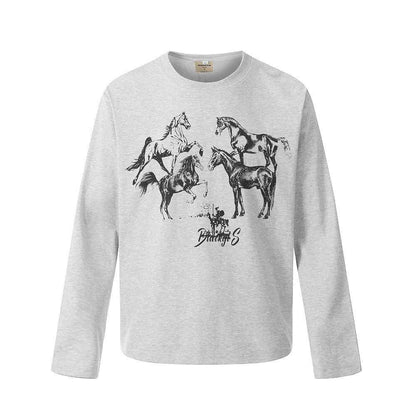 Animal horse print casual long sleeved shirt