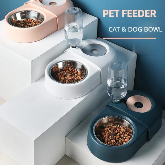Dogs Cats Bowl and Drinking Fountains with Automatic Water Outlet Anti-overturning Feeders Plastic Feeding Bowl Pet Accessories
