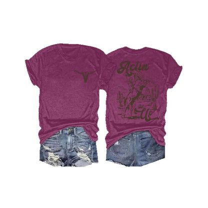 Animal print round neck pullover short sleeved shirt