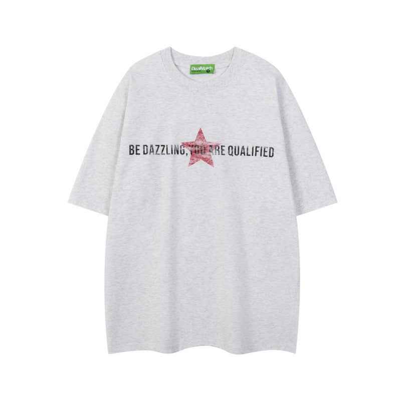 Star animal print short sleeved men's and women's loose casual T-shirt