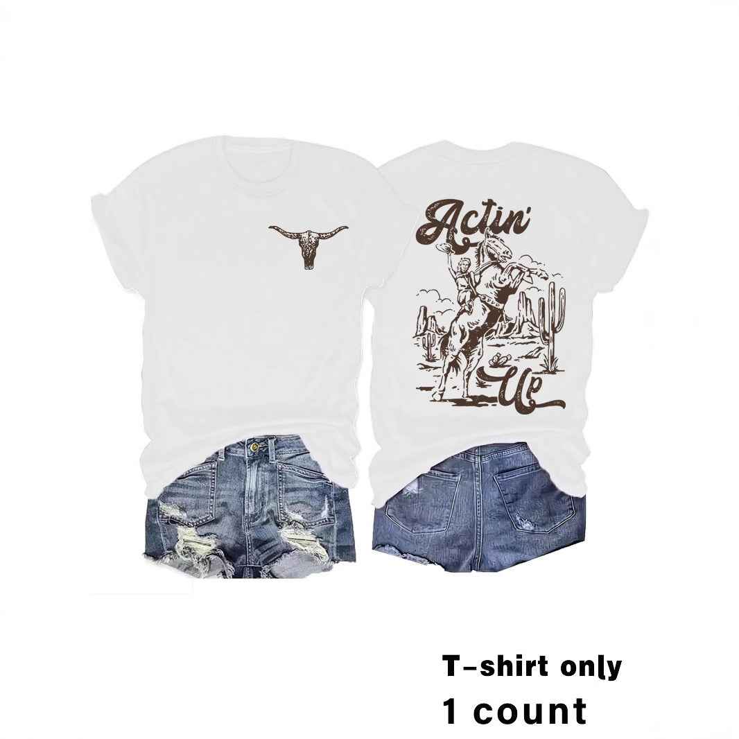 Animal print round neck pullover short sleeved shirt