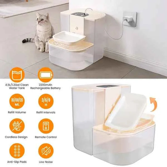 Smart Automatic Pet Water Dispenser Dual‑Tank 4.5L Cordless Filter Fountain