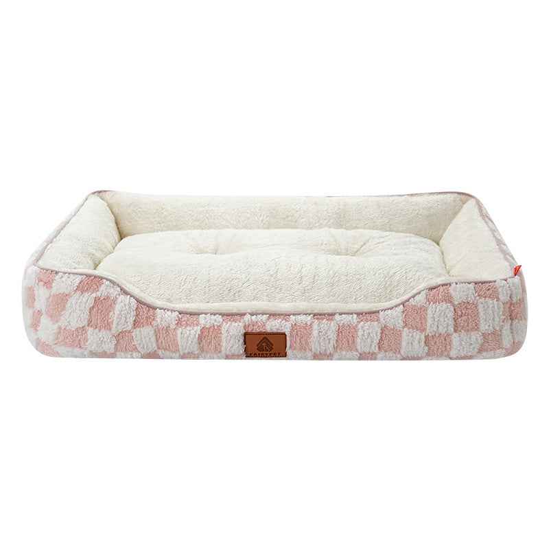 Thickened Warm Plaid Dog Bed Soft PP Cotton Cozy Winter Pet Sleeping Cushion