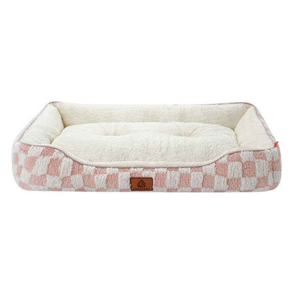 Thickened Warm Plaid Dog Bed Soft PP Cotton Cozy Winter Pet Sleeping Cushion