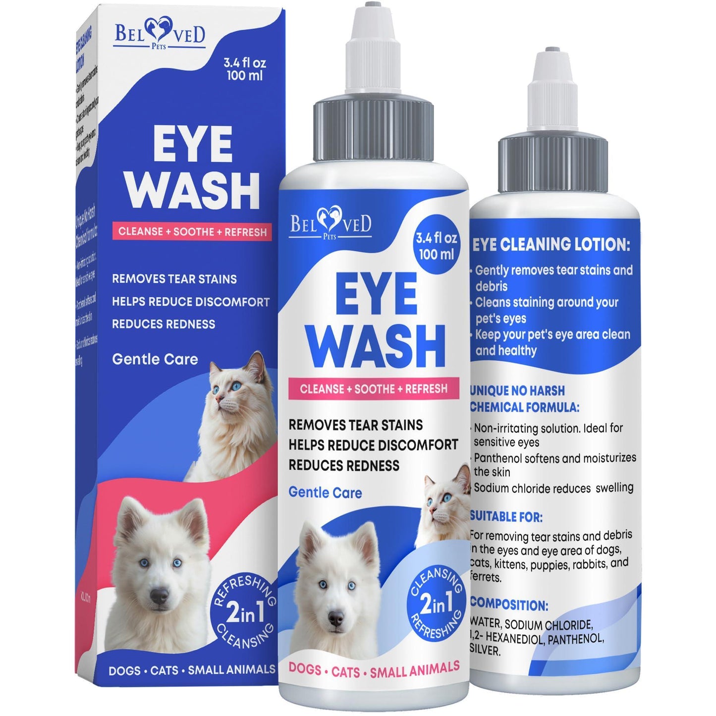 Cat & Dog Eye Wash Drops & Tear Stain Remover Cleaner  Eye Infection Treatment Helps Prevent Pink Eye Relief Allergies Symptoms Runny Dry Eyes   Safe for Small Animals (Eye Drops)