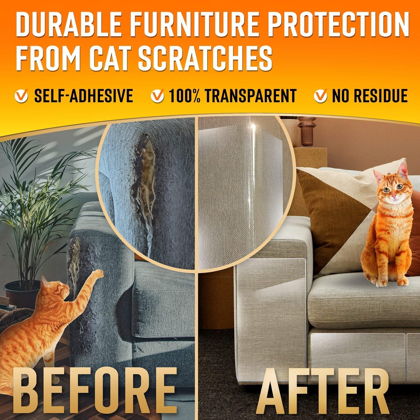 Heavy Duty Cat Scratch Deterrent Furniture Protectors for Sofa Doors Clear Couch Protectors from Cats Scratching Anti Cat Scratch Tape Guards 20 Sheets