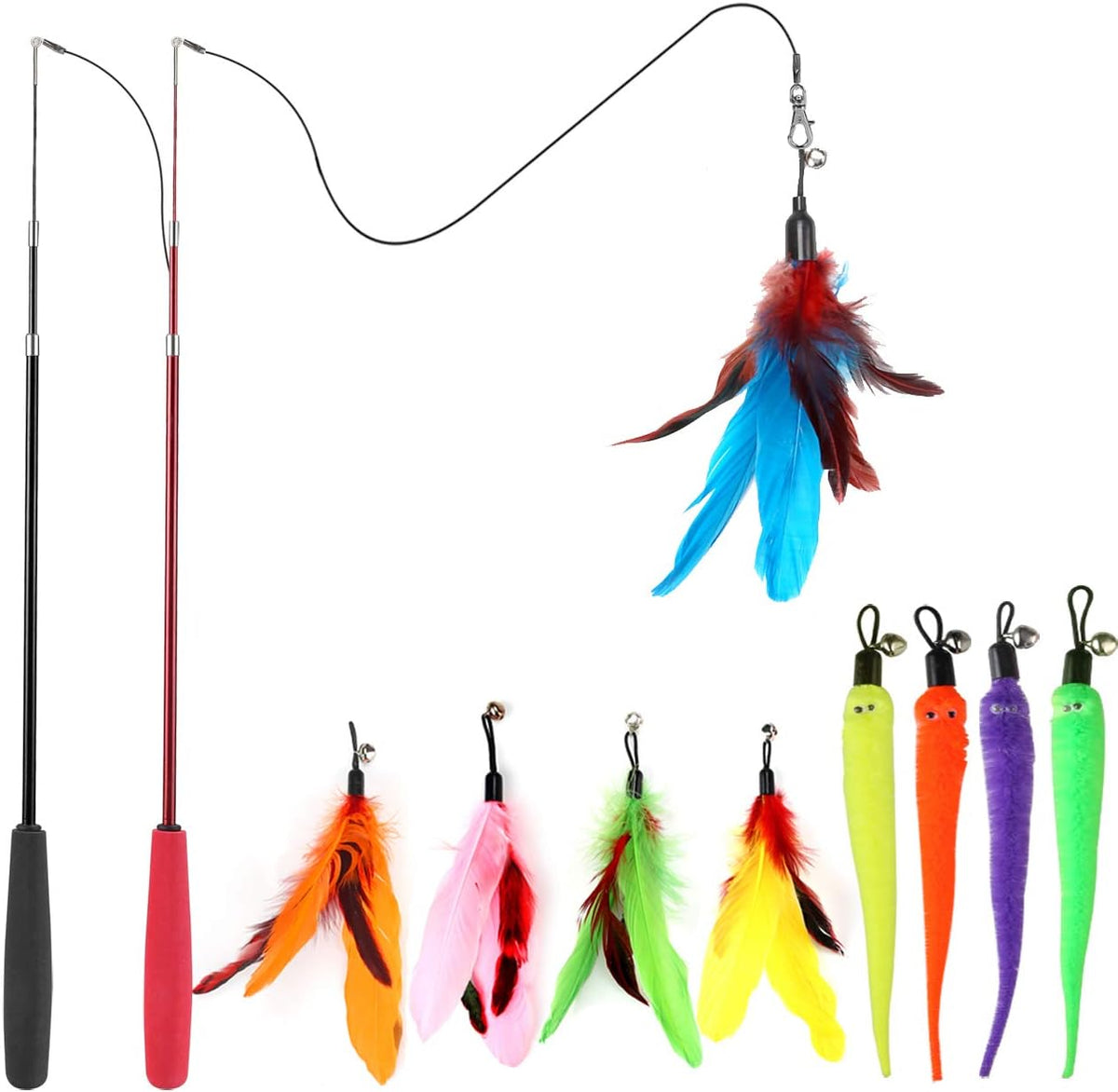 MeoHui Interactive Cat Wand Toy Set – 2 Wands & 9 Refills