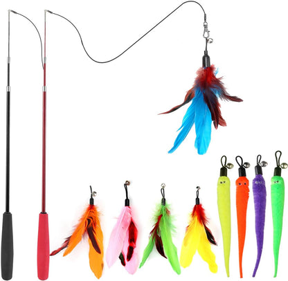MeoHui Interactive Cat Wand Toy Set – 2 Wands & 9 Refills
