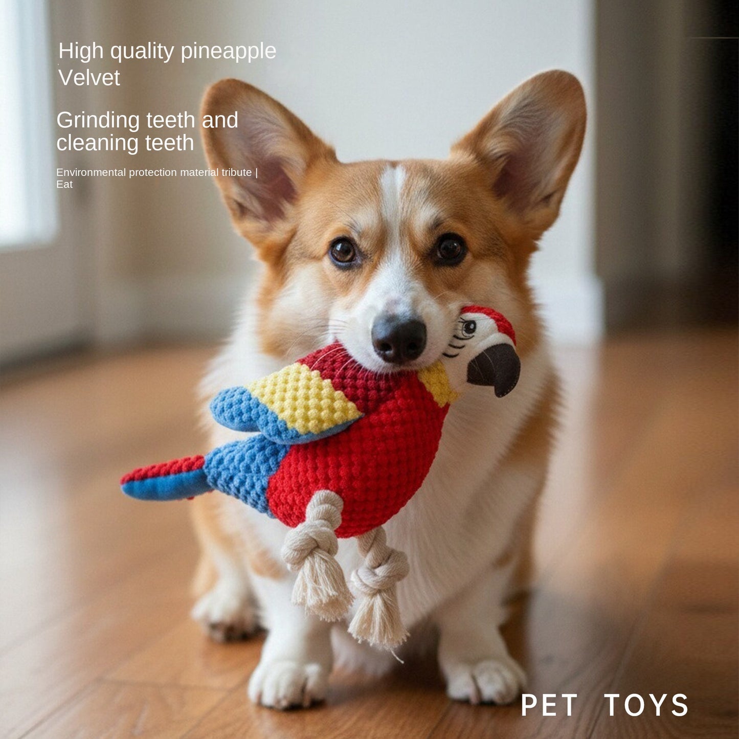 Fuzzy Parrot Toy Rope Knot Chewing Teeth-Cleaning Sound Interactive Play Pet Dog Toy