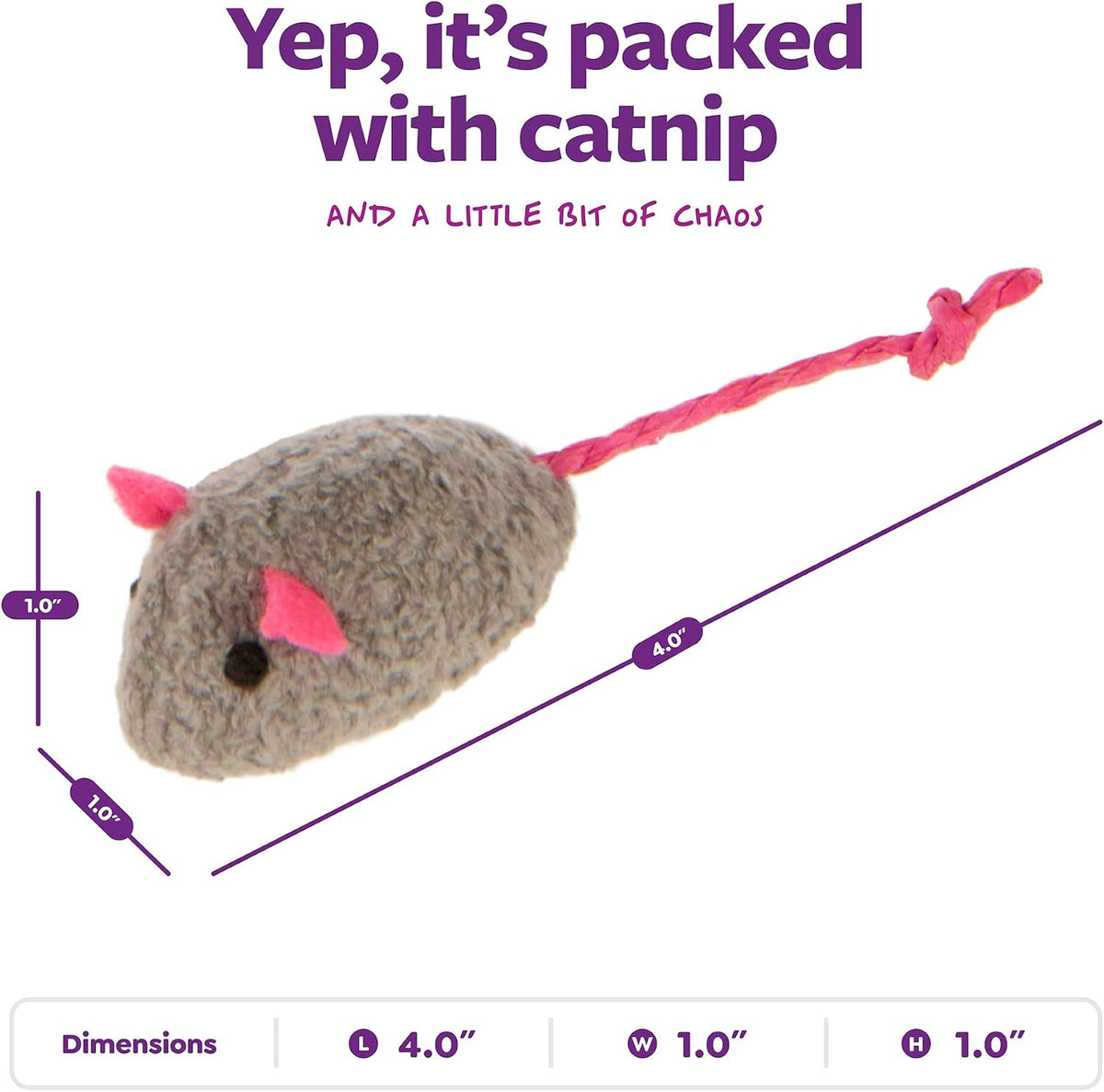 Cat playing with a SmartyKat Skitter Critters catnip mouse toy