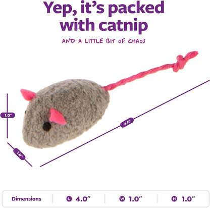 Cat playing with a SmartyKat Skitter Critters catnip mouse toy
