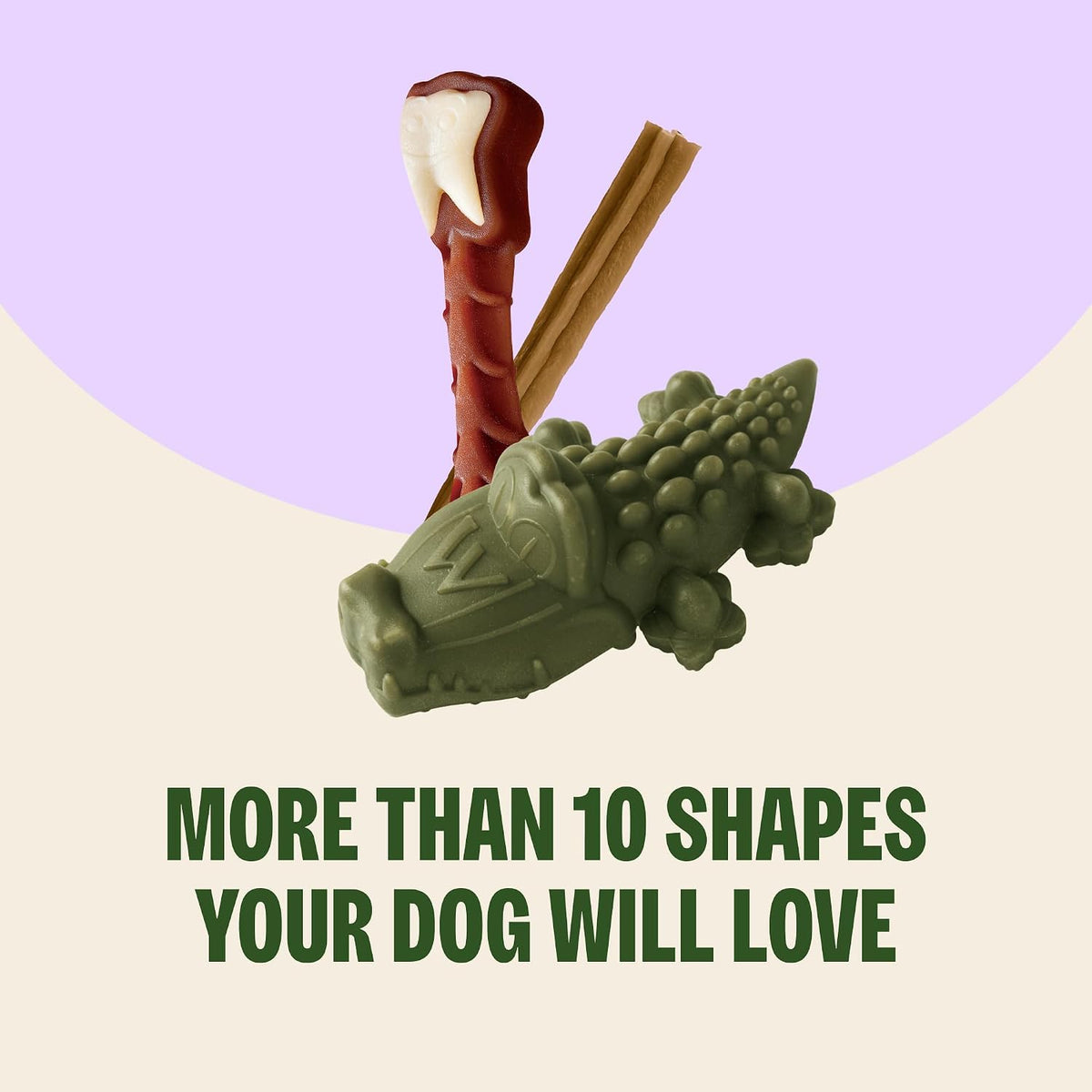 Dog chewing a Whimzees Brushzees toothbrush-shaped chew