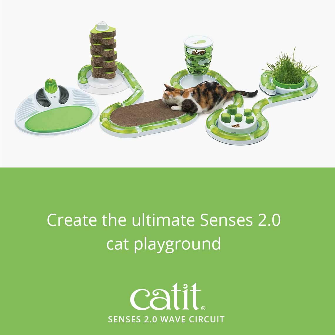 Cat batting the ball in a Catit Senses 2.0 circuit track