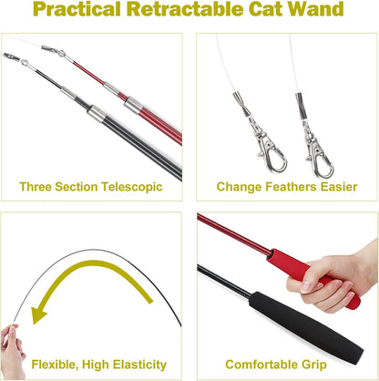 MeoHui Interactive Cat Wand Toy Set – 2 Wands & 9 Refills
