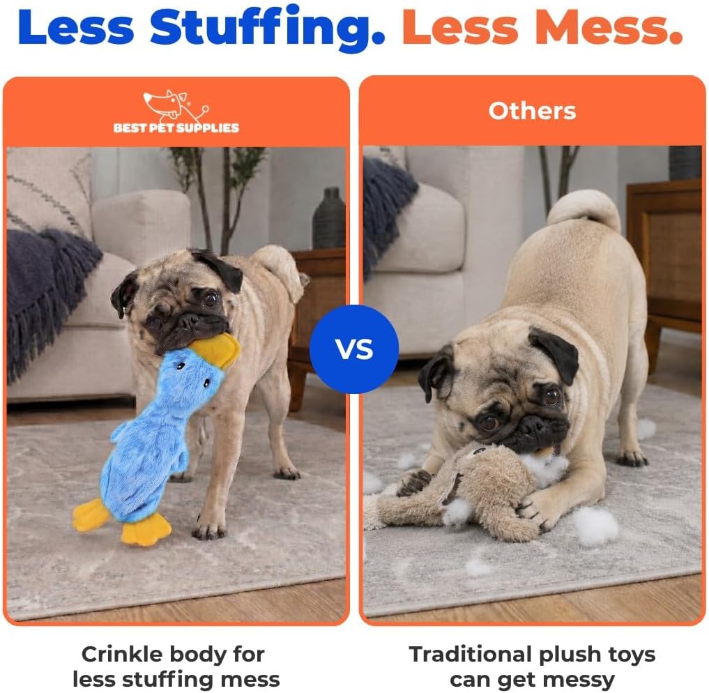 Best Pet Supplies Crinkle Duck Dog Toy – Blue, No Stuffing