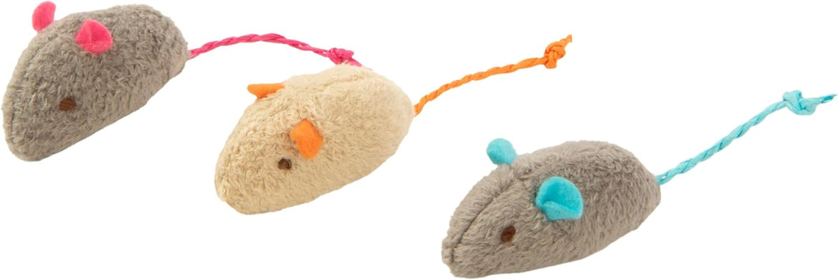 Cat playing with a SmartyKat Skitter Critters catnip mouse toy