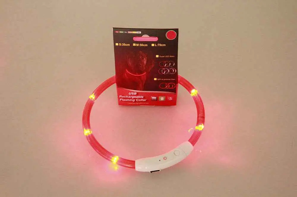 Rechargeable LED Dog Collar – Adjustable Light-Up Pet Safety Collar for Night Walks